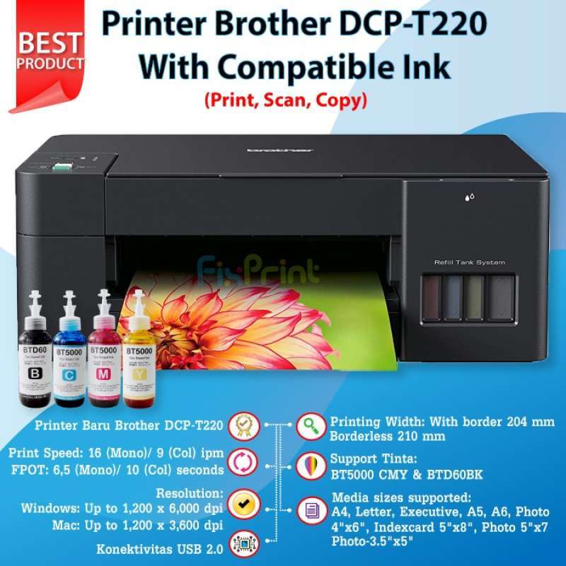 Jual SPECIAL PRINTER BROTHER DCP-T220 PRINT SCAN COPY TINTA ORIGINAL  BTD60BK BT5000 - Compatible Ink di Seller Cakrawala Store - Kota Jakarta  Barat, DKI Jakarta | Blibli
