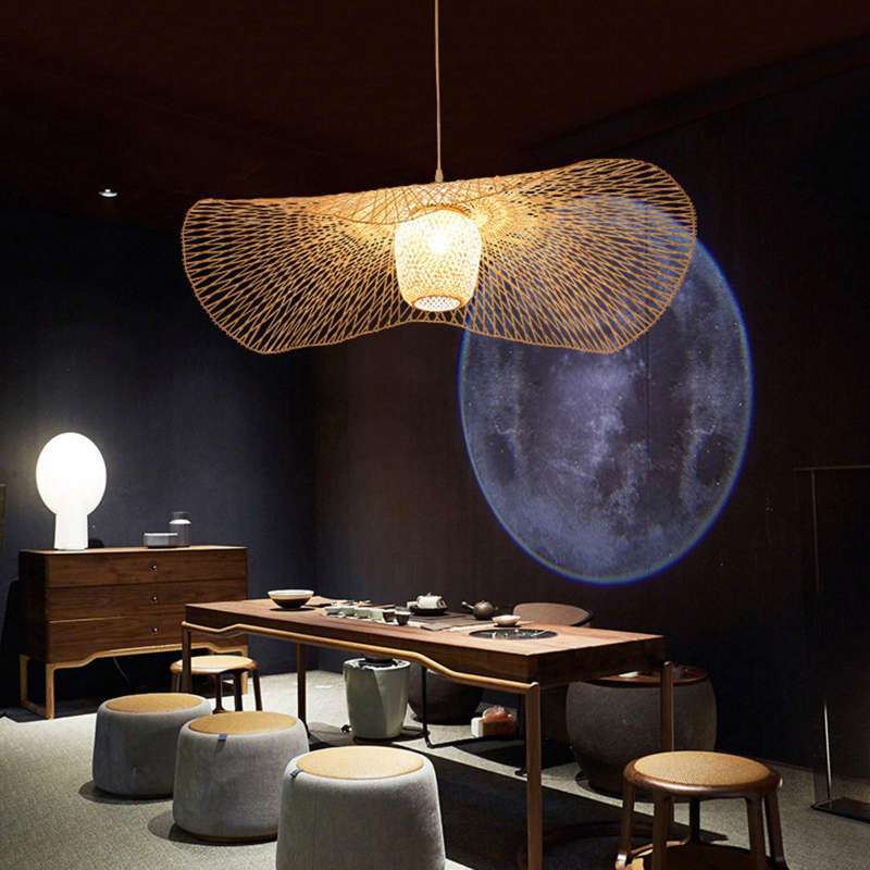 Promo Woven Bamboo Pendant Light Rustic 