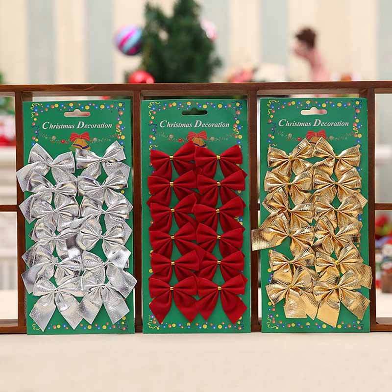 Jual Eds Ribbon Bow Shape Applique Garment Accessories For Christmas Tree Decoration Pendant Gold Silver Red 36 Pcs Online November 2020 Blibli