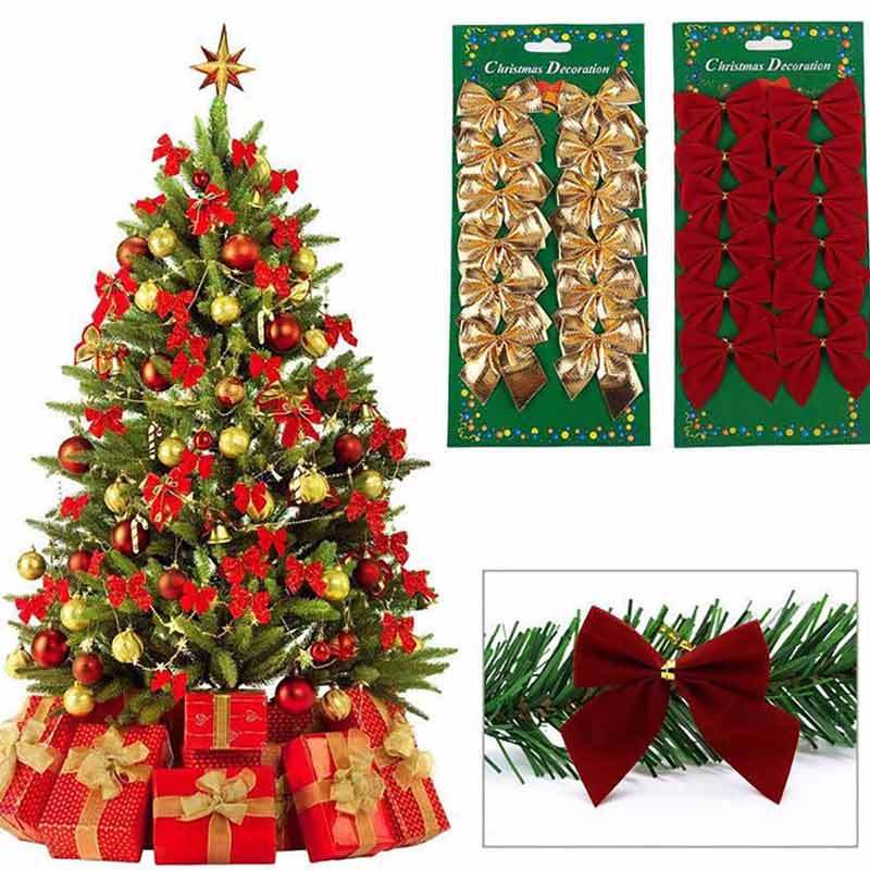 eds ribbon bow shape applique garment accessories for christmas tree decoration pendant gold silver red 36 pcs