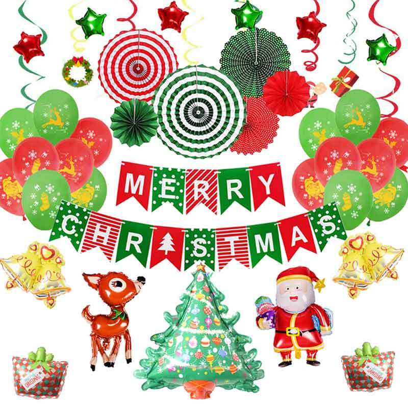 Jual Bluelans 1 Christmas Banner Paper Fan Star Balloon Santa Elk