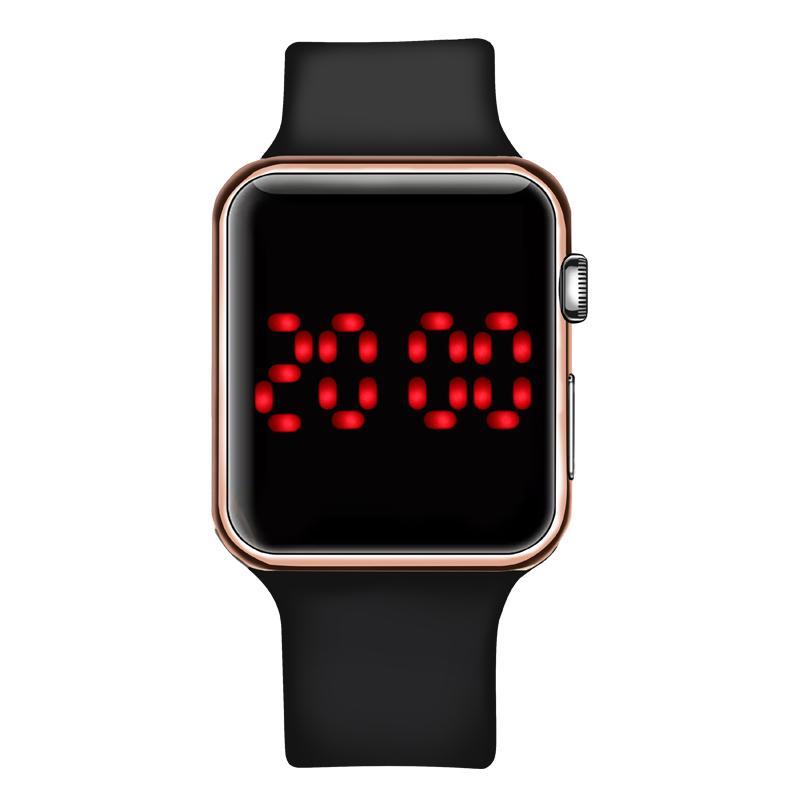 New hot square mirror face silicone band digital watch red shop led watches metal frame