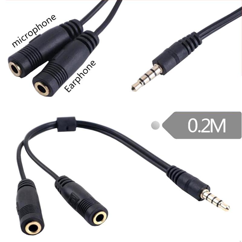 6/" 1 Male to 2 Female Gold Plated 3.5mm Audio Y Splitter Headphone Cable Black