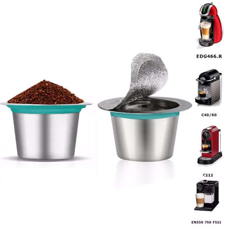 lans reusable stainless steel nespresso refillable coffee capsule refilling cup filter machine maker pod