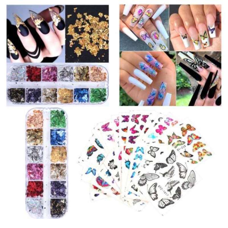 30 pieces nail art stickers butterfly water paillettes manicure decorations