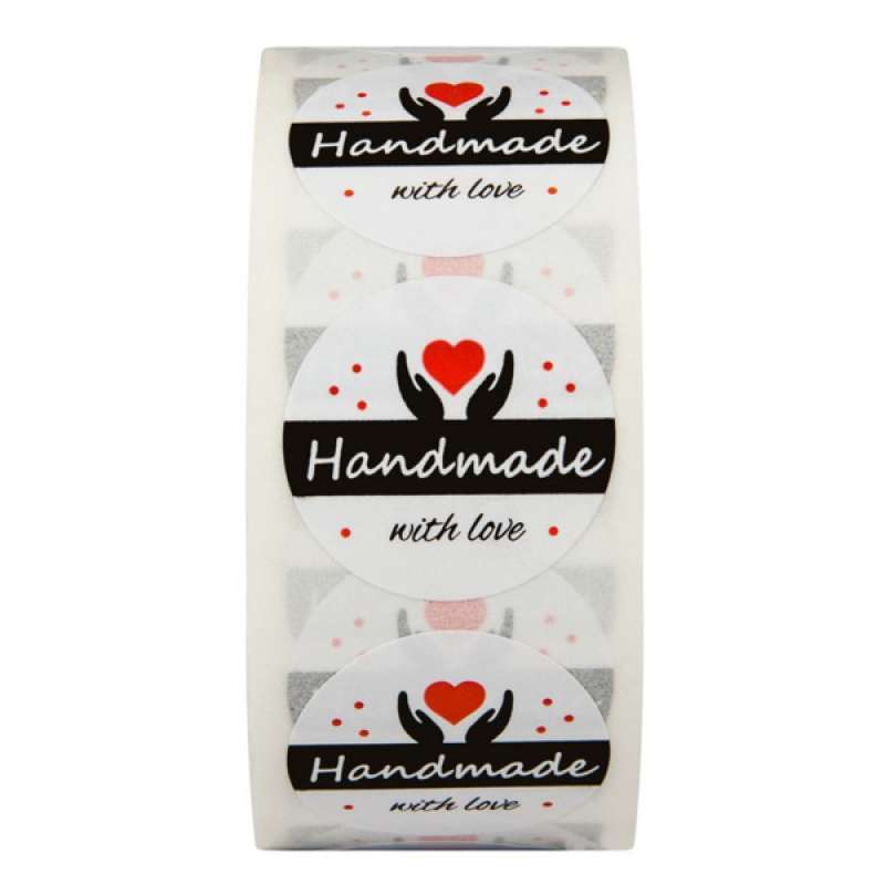 Jual 1 Roll Handmade with Love Stickers Round Adhesive Labels ...