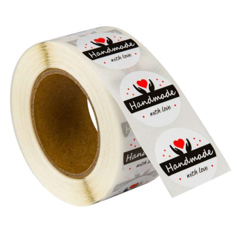 Jual 1 Roll Handmade with Love Stickers Round Adhesive Labels ...