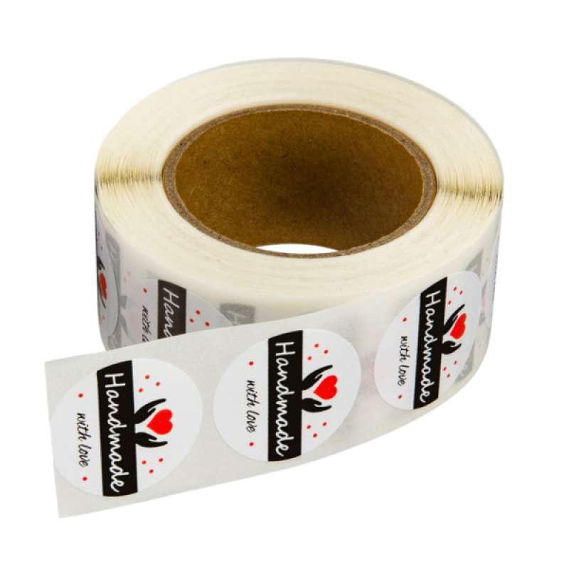 Jual 1 Roll Handmade with Love Stickers Round Adhesive Labels ...