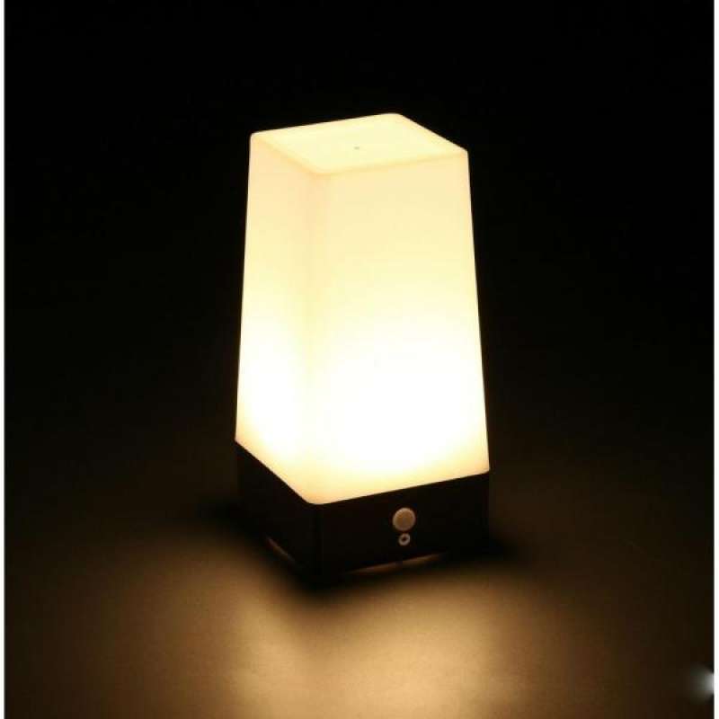 wireless pir motion sensor led night light table desk lamp wht square decor