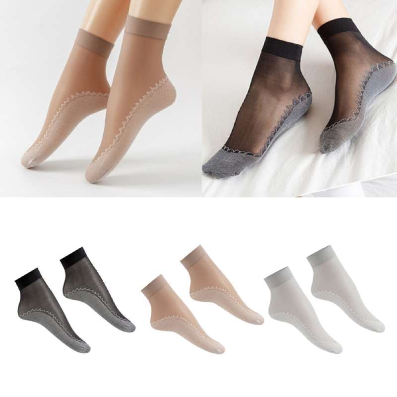 60x Women/'s Nylon Silk Summer Socks Thin Lace Wicking Non-Slip Short Socks