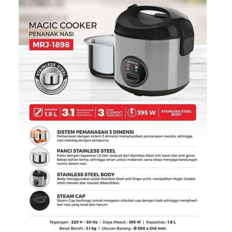Promo Maspion Mrj1898 Magic Com Rice Cooker Dengan Panci