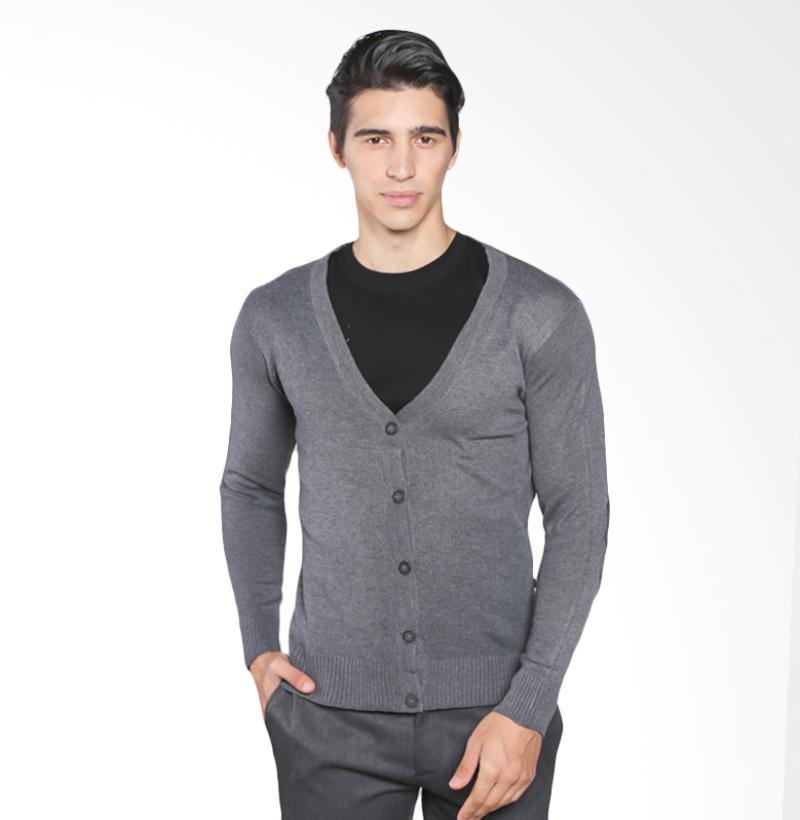 VM Sweater Rajut Polos Cardigan - Abu Tua