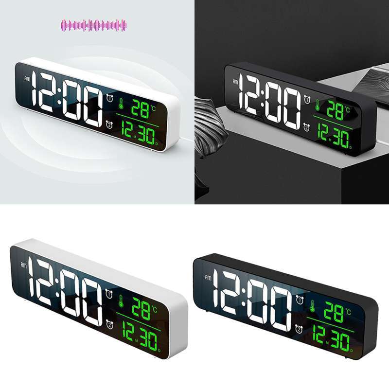 oem alarm clock led display mirror bedside clock office bedroom table decor 2 pcs