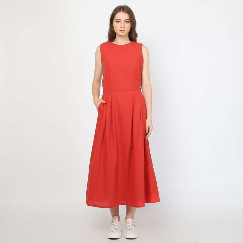 Sleeveless Midi Dress Linen Wanita di 