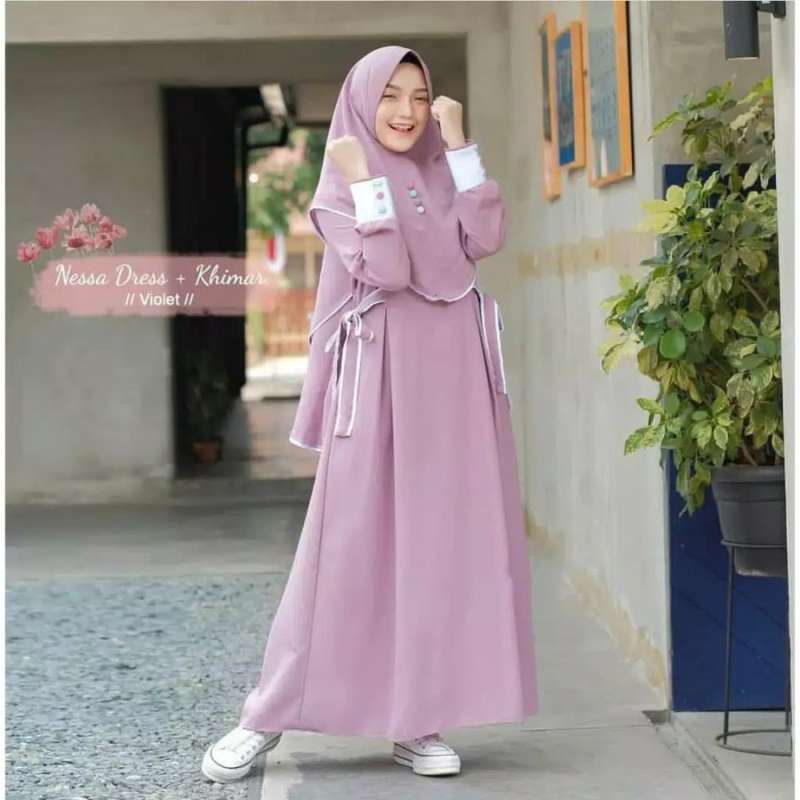 Jual Baju Gamis Syari Wanita Set Khimar Busana Muslim Wanita Terbaru Cantik Murah Mei 2021 Blibli