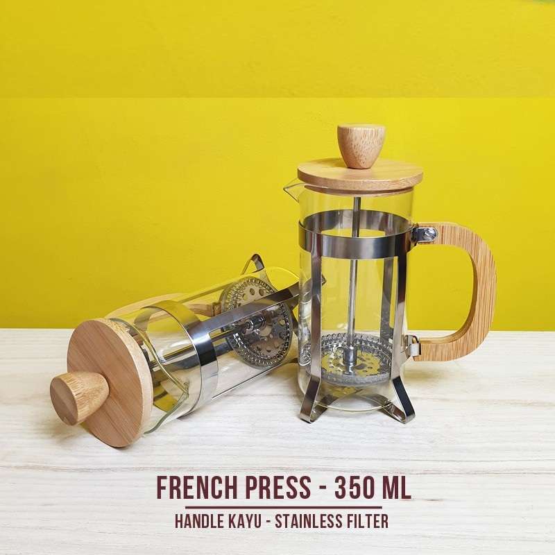 French press 350 ml Gagang Kayu Wooden Coffee Tea Plunger Stainless
