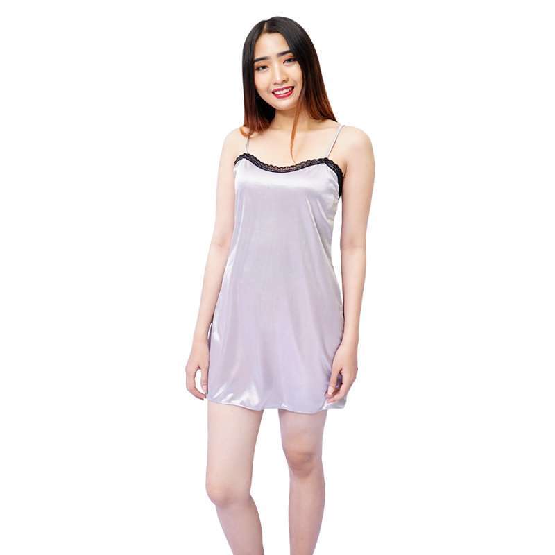 Jual Folva Tanktop Dress Baju Rumah Satin 1311sdr Silver All Size