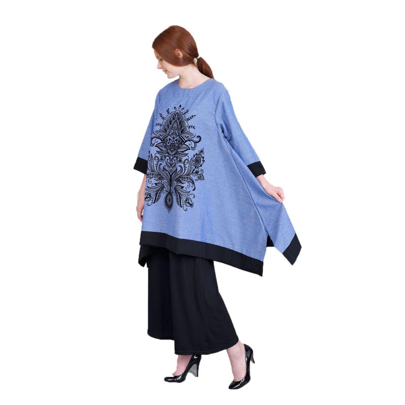 Jual Jfashion New Wide Long Tunik Print Beludru Atasan Muslim - Arimbi Biru Online - Harga