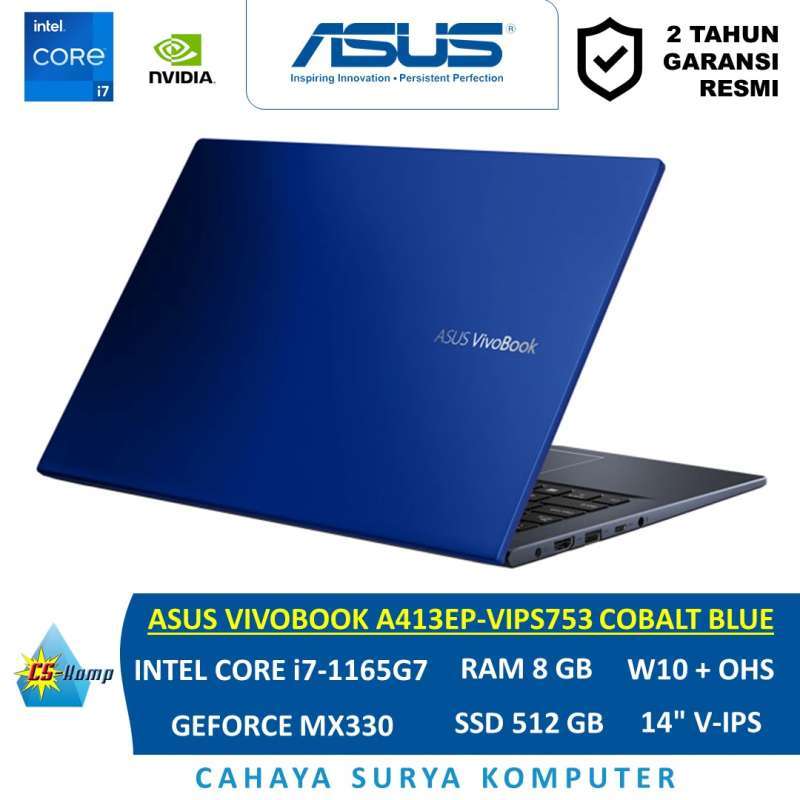 ASUS VIVOBOOK A413EP-VIPS753 COBALT BLUE i7-1165G7 GeForce MX330 RAM  8GB SSD 512GB W10 OHS 14