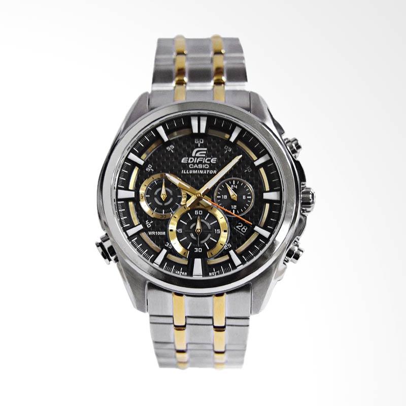 Casio Edifice Chronograph Neon Illuminator Bahan Tali Stainless Steel Partial Gold Ion Plated Jam Tangan Pria - Silver EFR-537SG-1AVDF