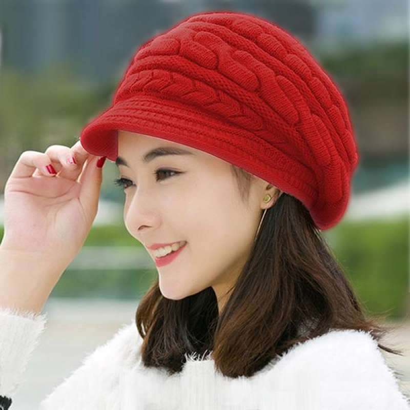 Cable Knit wool cap warm wind velvet 