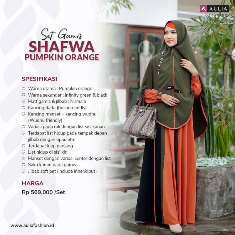 Jual Aulia Fashion Set Gamis Shafwa Pumpkin Orange Original Terbaru 2021 Set Gamis Syari Dan Khimar Original Murah Mei 2021 Blibli