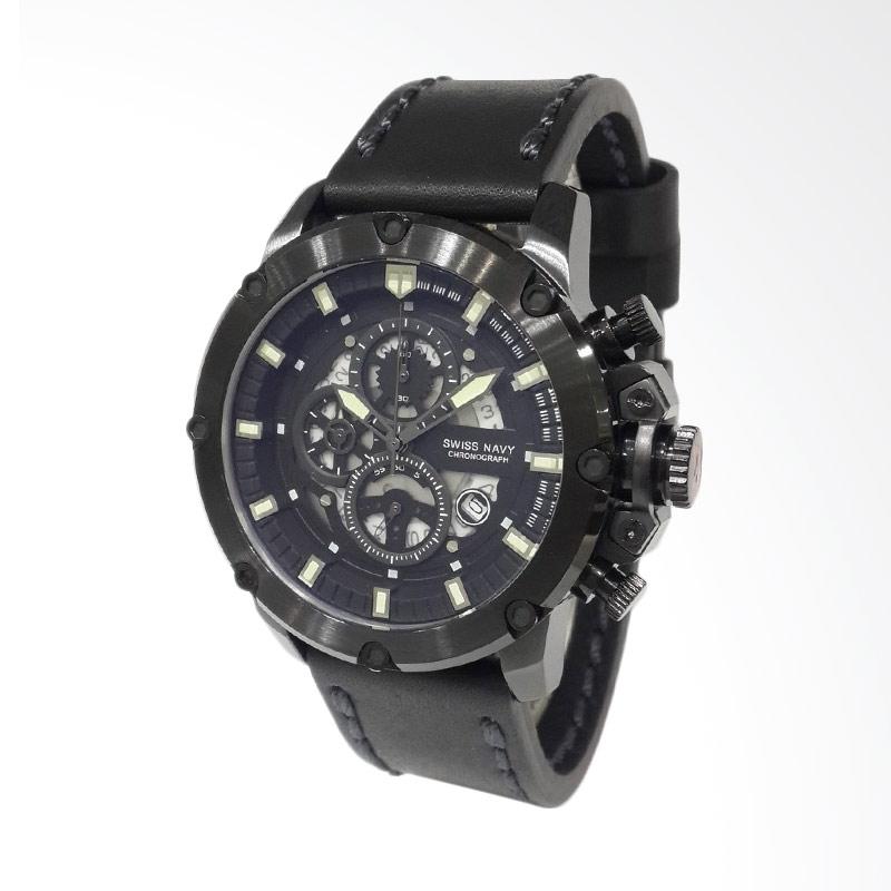 Swiss Navy Jam Tangan Pria Black Leather Strap Black 6811MABBK