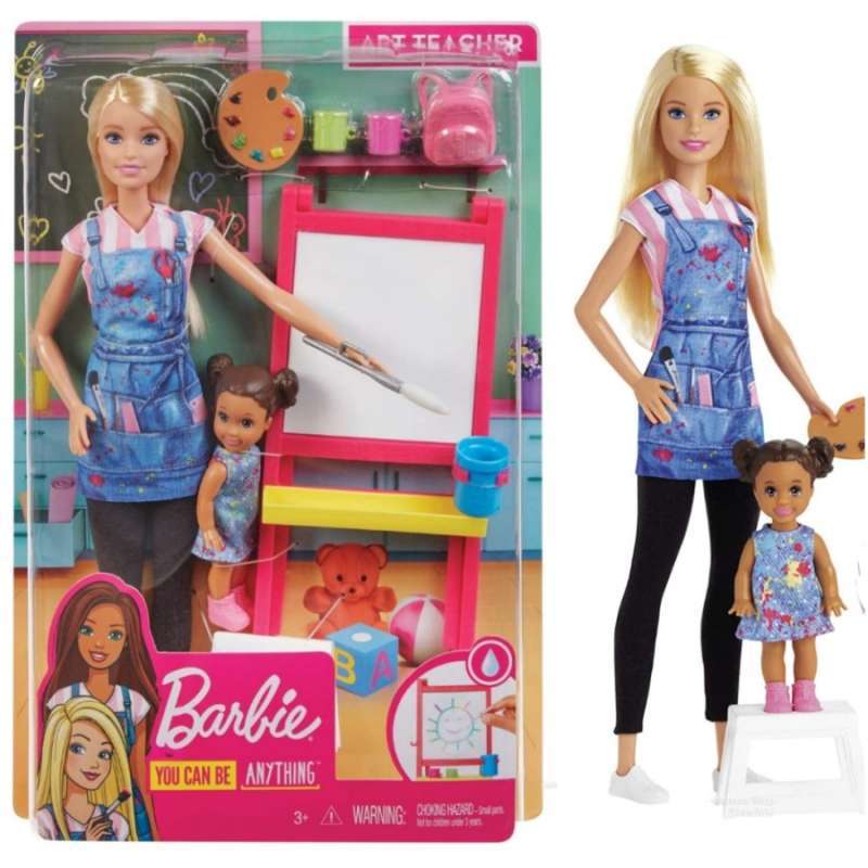 Boneka Barbie Mattel Career Art Teacher Guru Seni plus Chelsea Doll