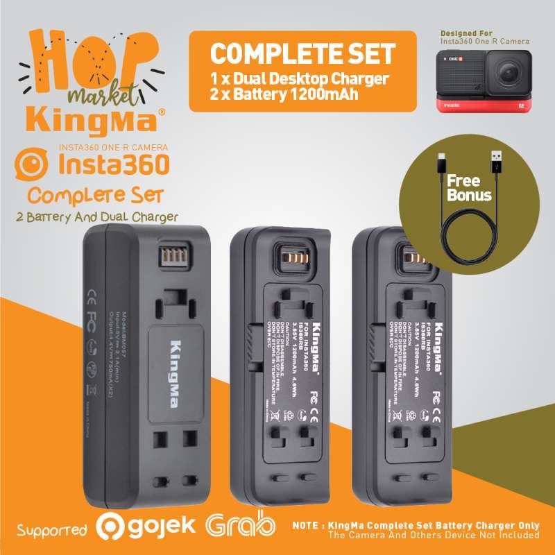 KINGMA Set Paket Complete Baterai dan Dual Charger for Insta360 ONE R