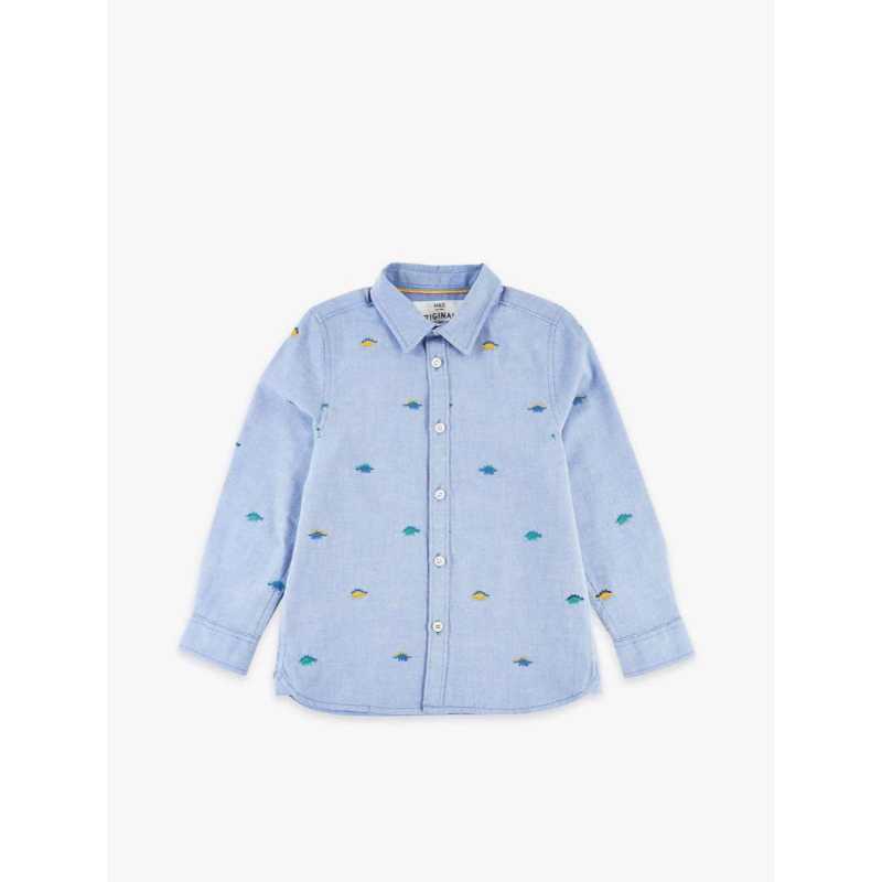 Cotton Embroidered Dinosaur Shirt di 