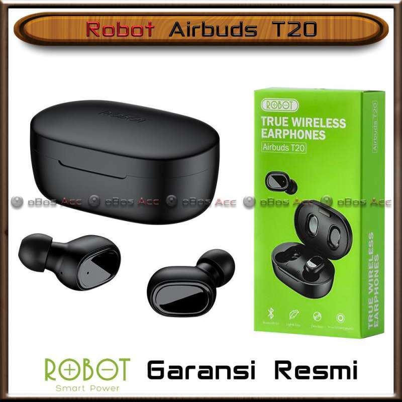 Earphone Airbuds Robot T20 Black Headset Bluetooth Earpods Wireless Stereo Original Hp