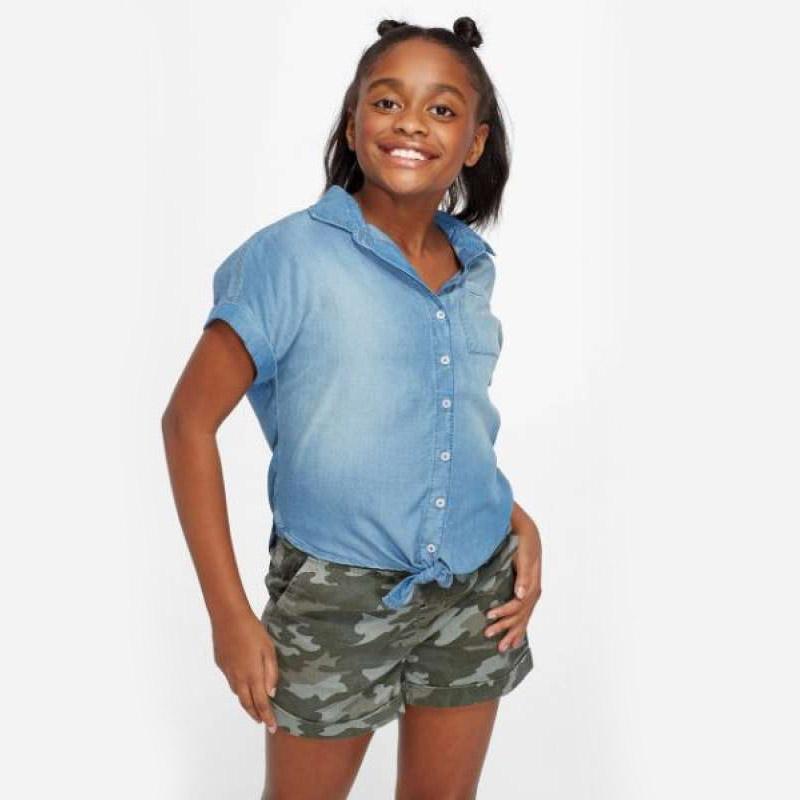 Justice Girls Chambray Tie Hem Button 