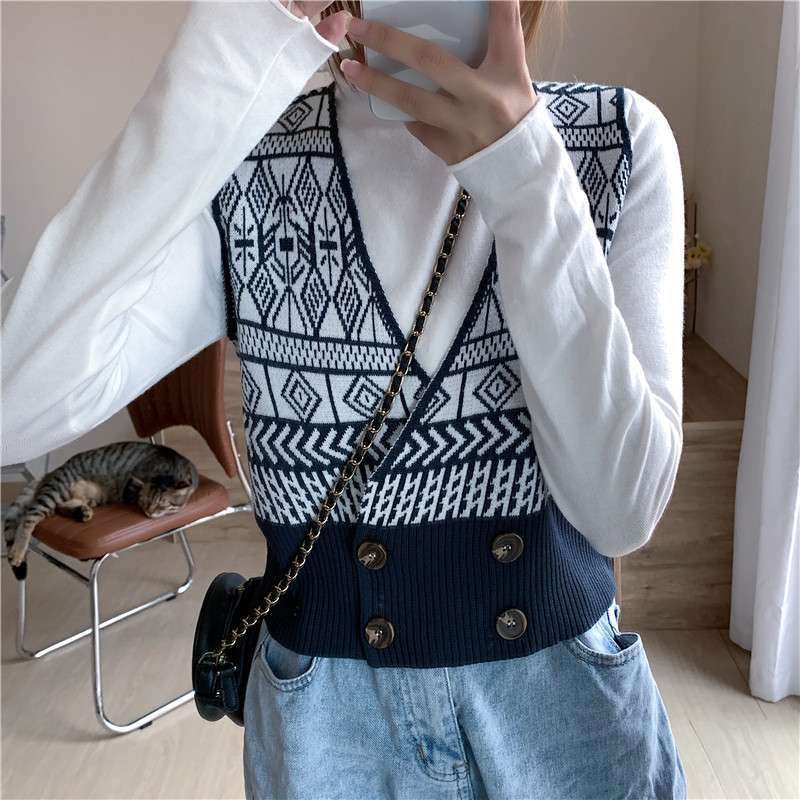 Promo Korean Knit Button Vest V-neck 