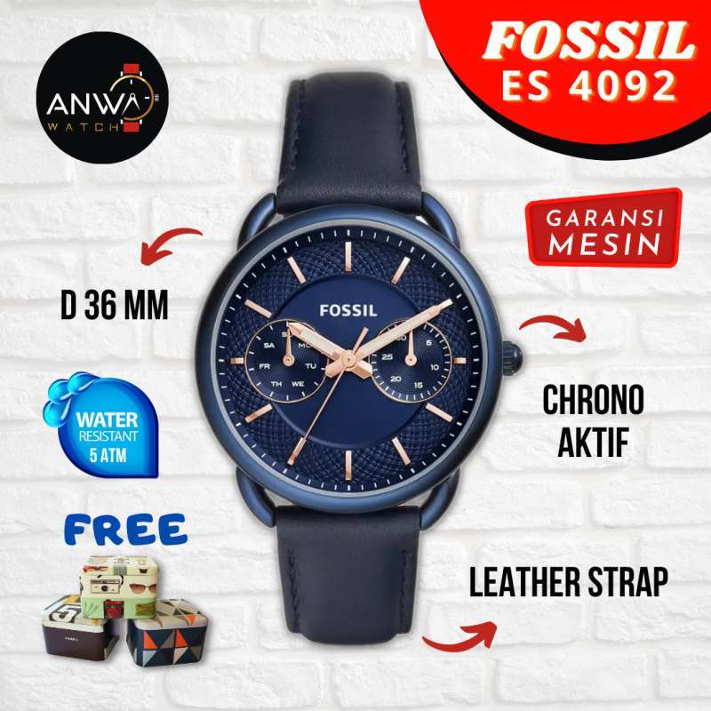 Promo Jam Tangan Wanita Cewek Fossil Fosil Tailor Series Es4092 Es 4092 Chronograph Crono Aktif Anti Air Tali Kulit Biru Navy Free Box Ori Original Garansi Diskon 26 Di Seller Anwa Watch