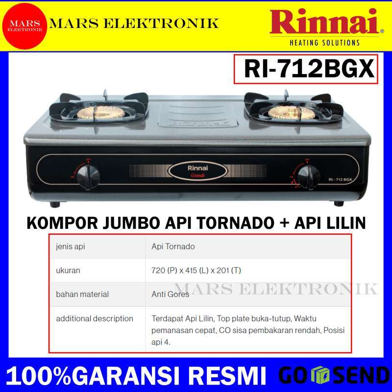 Jual Kompor Gas Rinnai 2 Tungu Ri 712bgx Api Tornado Ri 712 Bgx Kompor Rinnai 2 Tungku Di Seller Mars Elektronik Official Store Kota Medan Sumatera Utara Blibli