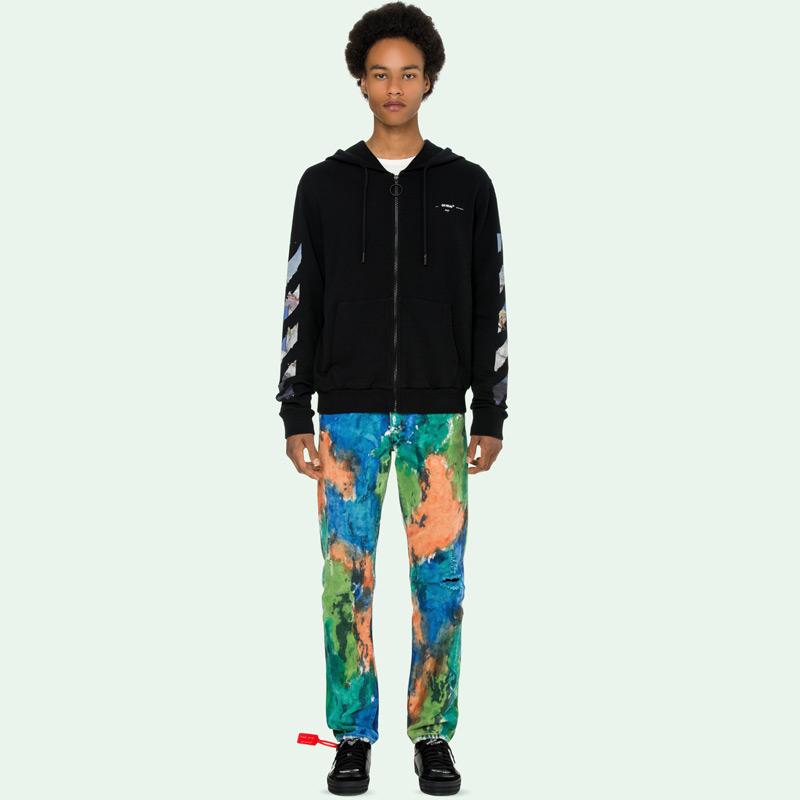 Promo Off White Diag Multicolor Zipped Jaket Hoodie Pria L Black