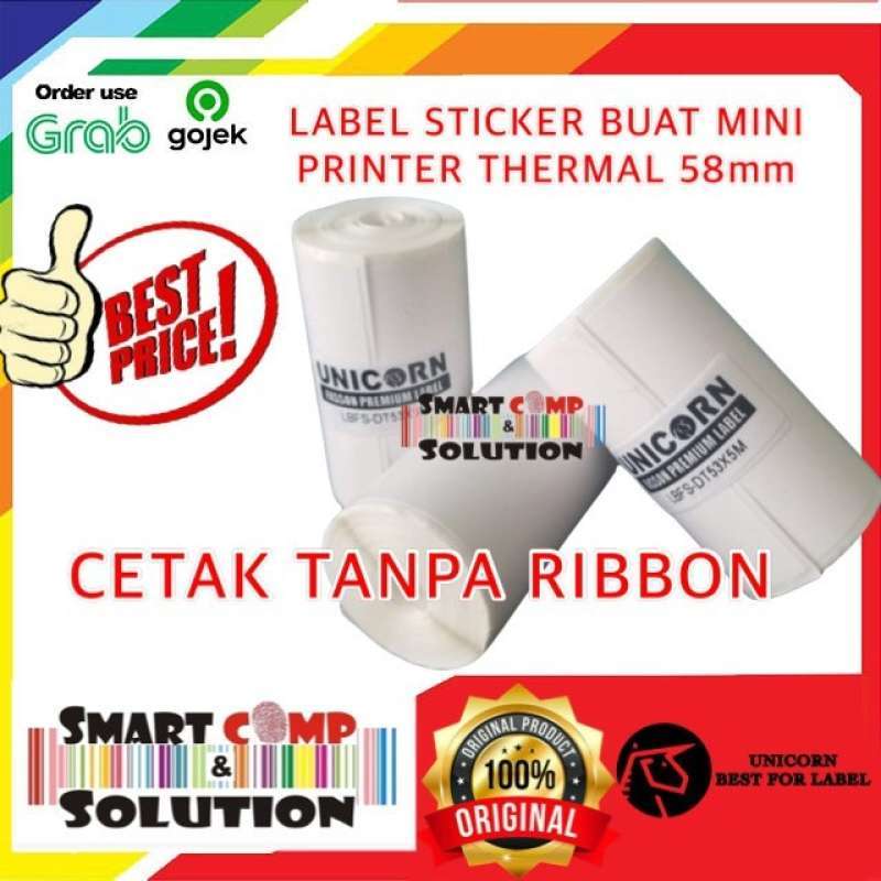 Kertas Label Stiker Thermal 53X5meter coreless - Printer Bluetooth 58mm