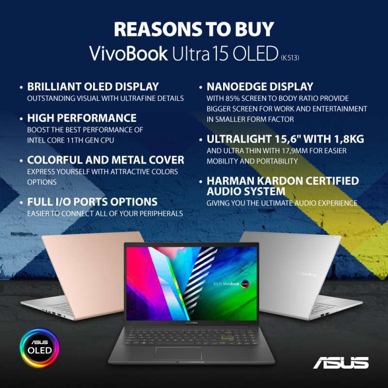 Promo Asus VivoBook Ultra 15 K513EA-OLED327 (Intel® Core™  i3-1115G4/4GB/256GB SSD/Windows 11 Home/Intel UHD Graphics) di Seller Up To  Date Official Store - Kota Bandung, Jawa Barat | Blibli