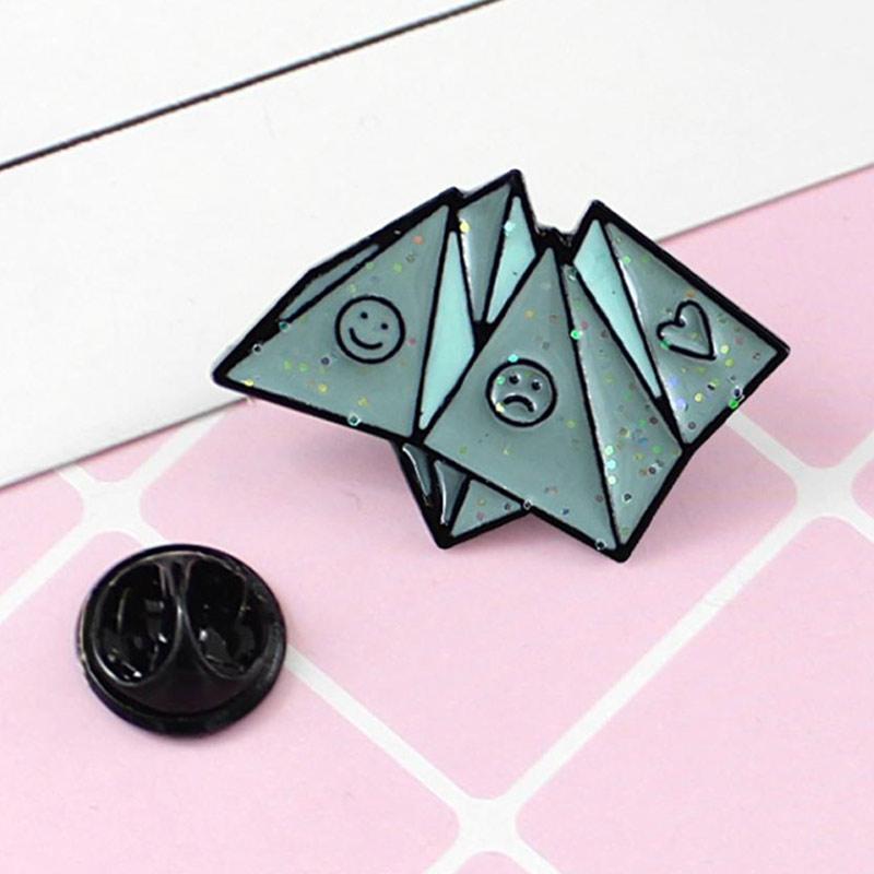 ink2055 Cute Smile Sad Love Options Origami Enamel Brooch Pin Badge Hat Bag Badge Kids Gift 