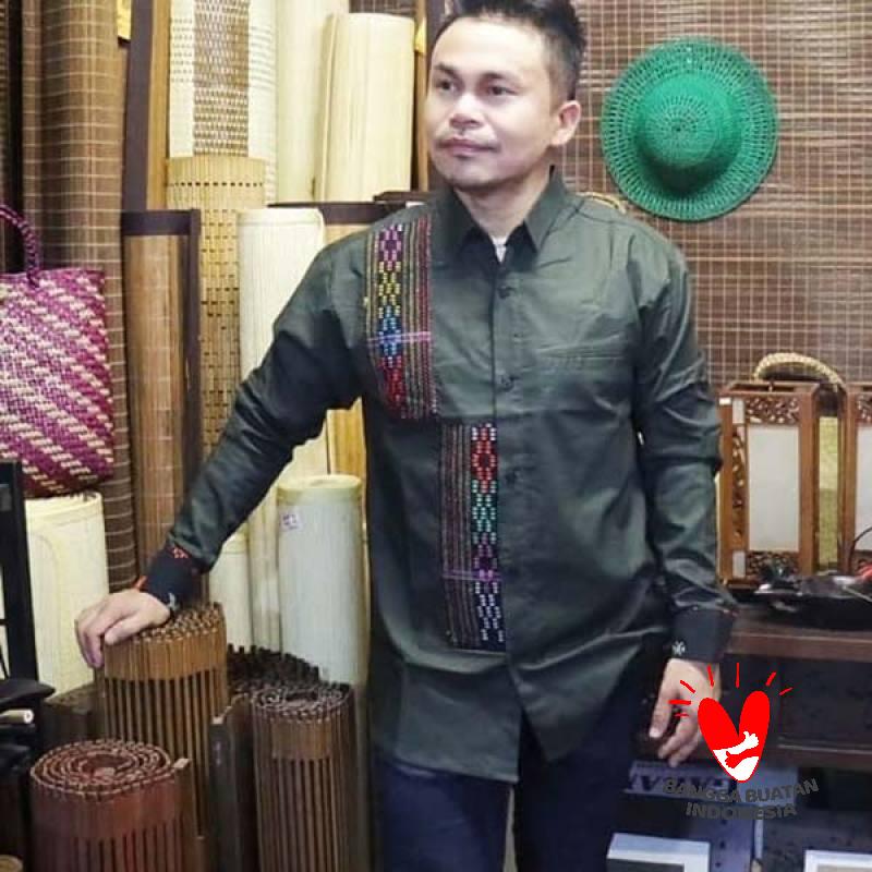 Jual Rao Men Style Ulos Kemeja Lengan Panjang Pria Black