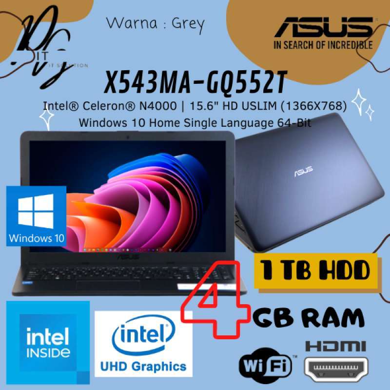 4gb Ram Asus Vivobook X543ma N4000 Notebook Asus X543M Intel N4000