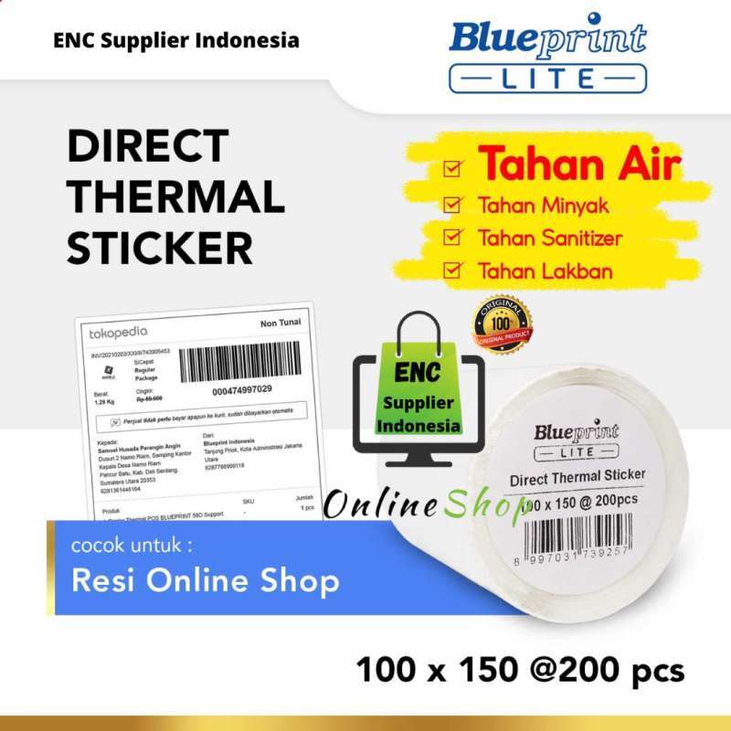 Jual blueprint 1 buah Direct Thermal Sticker 100 x 150 Kertas ...