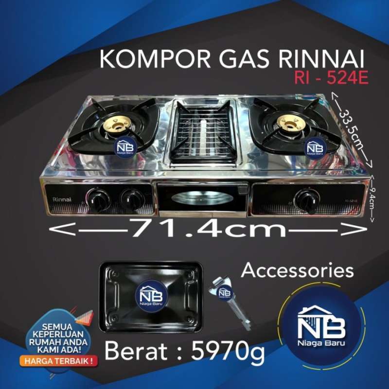Jual Kompor Gas 2 tungku Rinna panggangan RINNAI RI 524E - 524 E - RI524E  di Seller Niaga Baru - Pabaton, Kota Bogor | Blibli