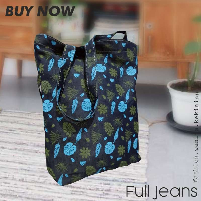 Tas Tote Bag Selempang Bahu wanita Totebag Jinjing Wanita Tas Fashion  Jinjing Cewek Stylish Kekinian Motif Bunga Furing Dalam Bahan Jeans Levis  Murah