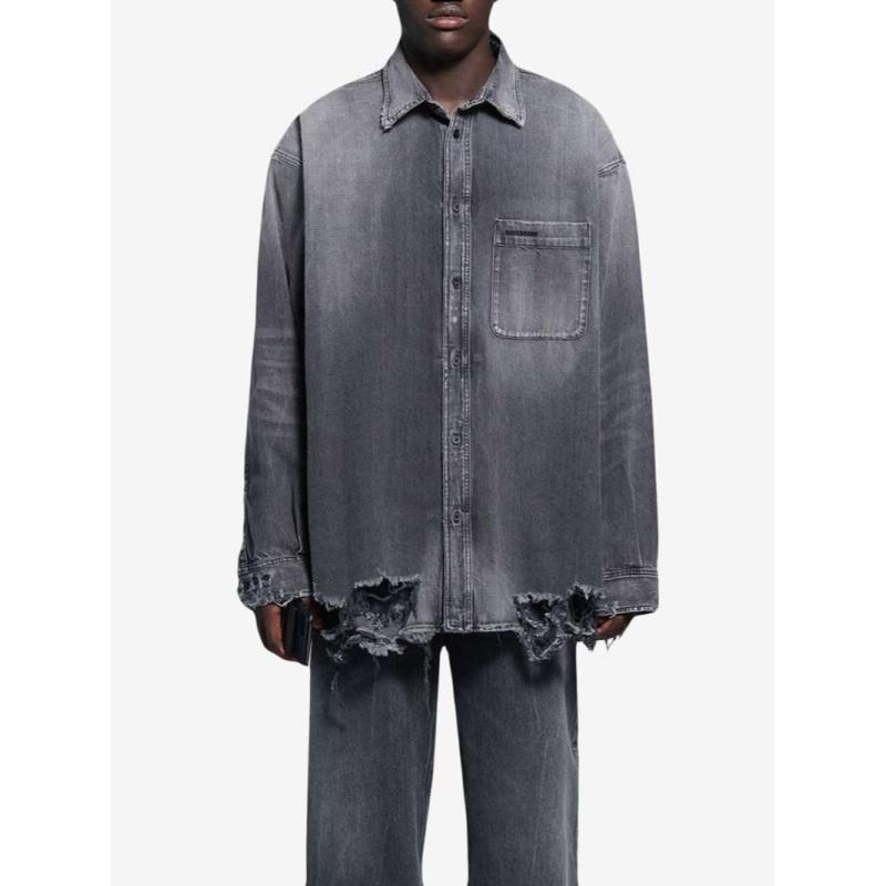Balenciaga Destroyed-Hem Denim Shirt 