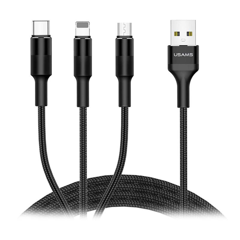 Jual Usams 3 In 1 Micro Usb Type C Lightning Phone Charging Cable Ios 2a Fast Charger For Iphone Android Devices 1 5m Online November 2020 Blibli Com