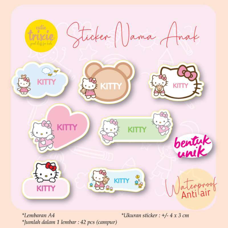 Jual Gratis Ongkir Sticker Label Nama Anak Hello Kitty 1 di ...