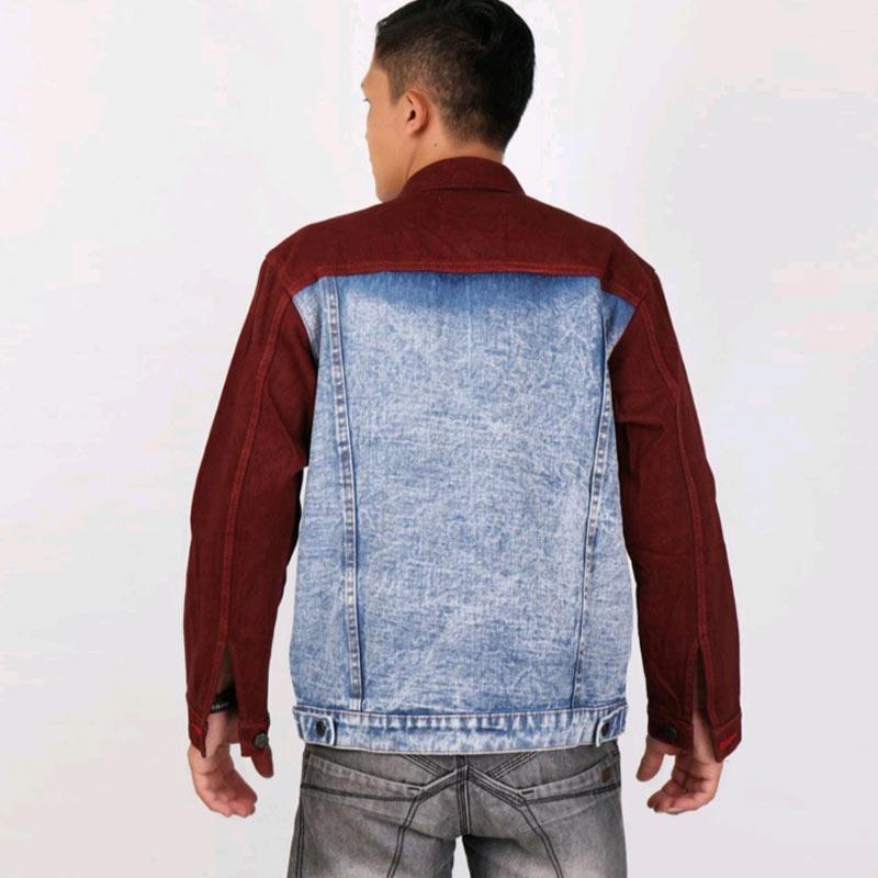 jaket denim maroon