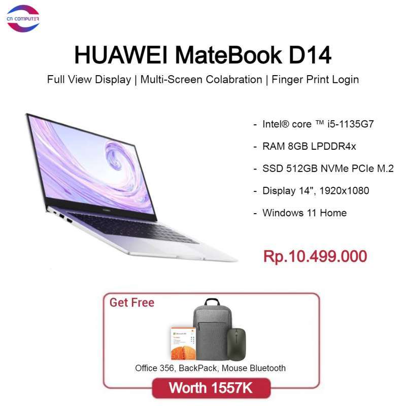 Promo HUAWEI Matebook D14 I5-1135g7 8/512gb Ssd, Full View Display