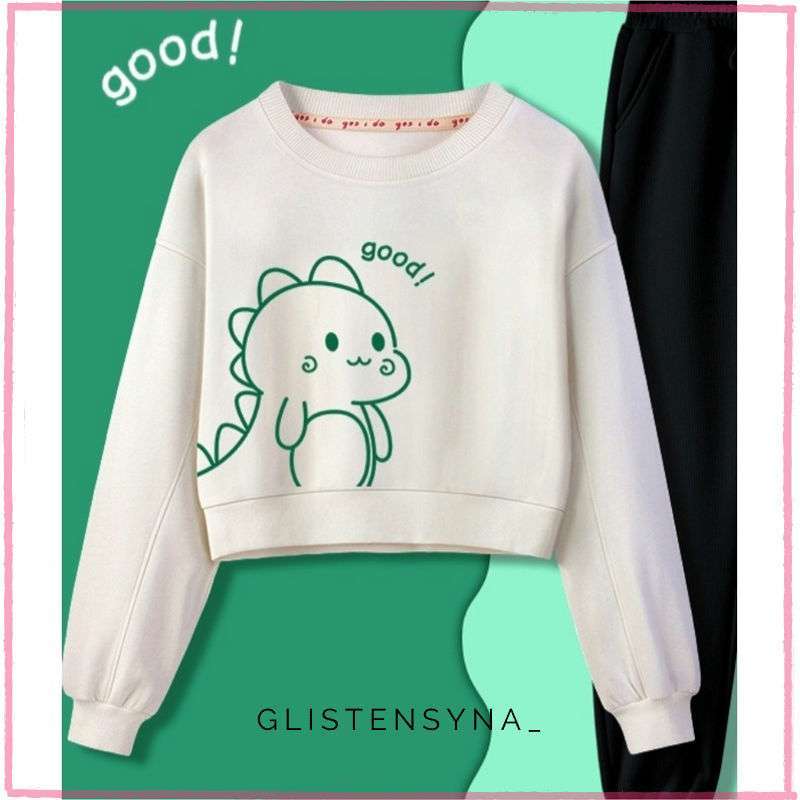 sweater jaket pria wanita OVERSIZE CROP BABY DINO GOOD SWEATER CREWNECK FLEECE V1